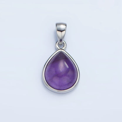 24K Gold Filled Natural Gemstone Teardrop Bezel Pendant in Gold &amp; Silver | AA953 - AA964