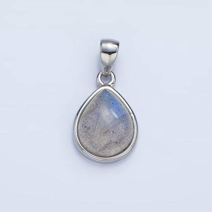 24K Gold Filled Natural Gemstone Teardrop Bezel Pendant in Gold &amp; Silver | AA953 - AA964