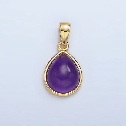 24K Gold Filled Natural Gemstone Teardrop Bezel Pendant in Gold &amp; Silver | AA953 - AA964
