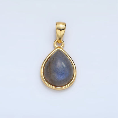 24K Gold Filled Natural Gemstone Teardrop Bezel Pendant in Gold &amp; Silver | AA953 - AA964