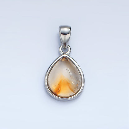 24K Gold Filled Natural Gemstone Teardrop Bezel Pendant in Gold &amp; Silver | AA953 - AA964