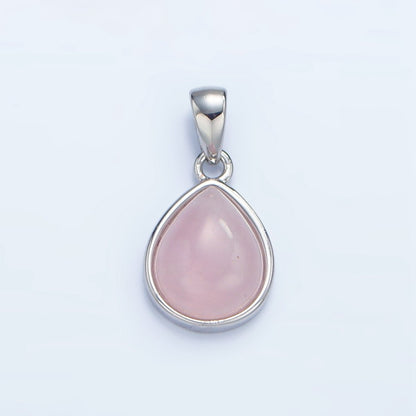 24K Gold Filled Natural Gemstone Teardrop Bezel Pendant in Gold &amp; Silver | AA953 - AA964