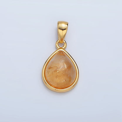 24K Gold Filled Natural Gemstone Teardrop Bezel Pendant in Gold &amp; Silver | AA953 - AA964
