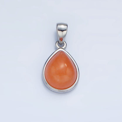 24K Gold Filled Natural Gemstone Teardrop Bezel Pendant in Gold &amp; Silver | AA953 - AA964
