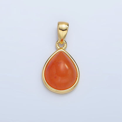 24K Gold Filled Natural Gemstone Teardrop Bezel Pendant in Gold &amp; Silver | AA953 - AA964