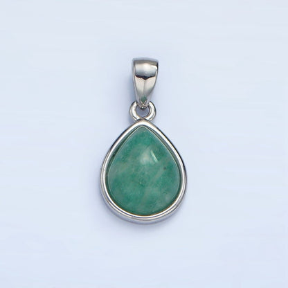 24K Gold Filled Natural Gemstone Teardrop Bezel Pendant in Gold &amp; Silver | AA953 - AA964