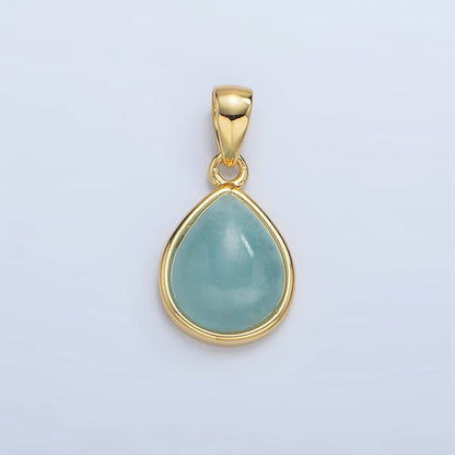 24K Gold Filled Natural Gemstone Teardrop Bezel Pendant in Gold &amp; Silver | AA953 - AA964