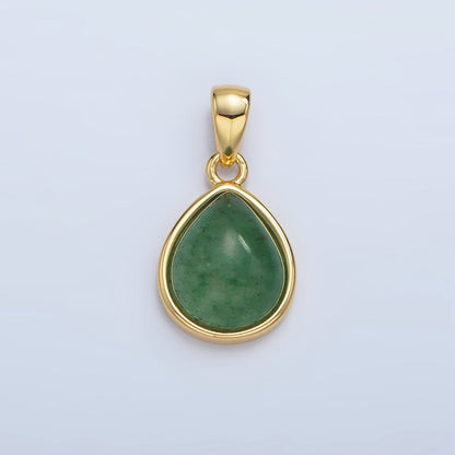 24K Gold Filled Natural Gemstone Teardrop Bezel Pendant in Gold &amp; Silver | AA953 - AA964