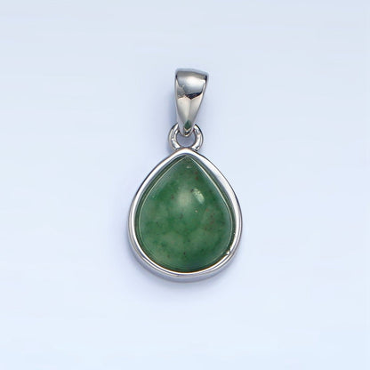24K Gold Filled Natural Gemstone Teardrop Bezel Pendant in Gold &amp; Silver | AA953 - AA964