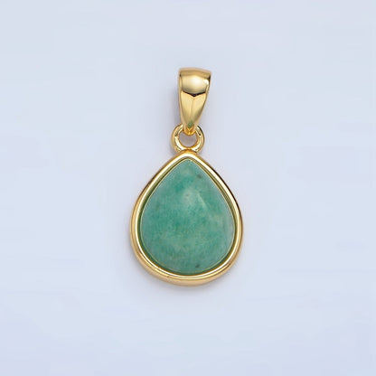24K Gold Filled Natural Gemstone Teardrop Bezel Pendant in Gold &amp; Silver | AA953 - AA964