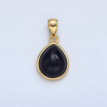 24K Gold Filled Natural Gemstone Teardrop Bezel Pendant in Gold &amp; Silver | AA953 - AA964
