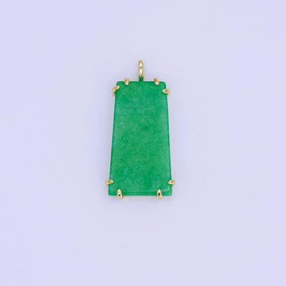 24K Gold Filled Natural Green Jade Rectangular Claw Drop Pendant | AA1482