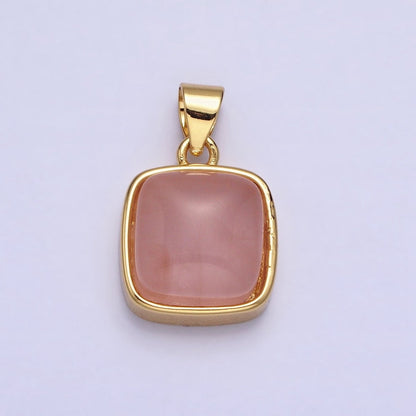 24K Gold Filled Natural Stone Amethyst, Labradorite, Moonstone, Tiger Eye, Amazonite, Aventurine, Rose Quartz, Blue Tiger Eye Square Pendant with CZ Stone | AA332 - AA338