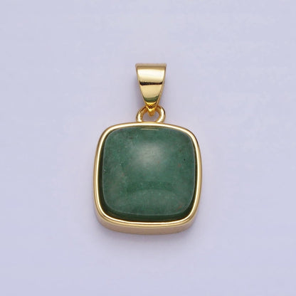 24K Gold Filled Natural Stone Amethyst, Labradorite, Moonstone, Tiger Eye, Amazonite, Aventurine, Rose Quartz, Blue Tiger Eye Square Pendant with CZ Stone | AA332 - AA338
