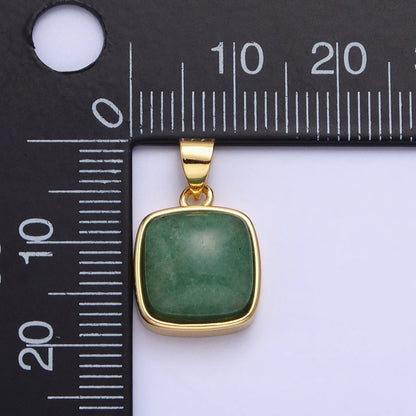 24K Gold Filled Natural Stone Amethyst, Labradorite, Moonstone, Tiger Eye, Amazonite, Aventurine, Rose Quartz, Blue Tiger Eye Square Pendant with CZ Stone | AA332 - AA338
