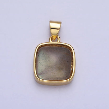 24K Gold Filled Natural Stone Amethyst, Labradorite, Moonstone, Tiger Eye, Amazonite, Aventurine, Rose Quartz, Blue Tiger Eye Square Pendant with CZ Stone | AA332 - AA338