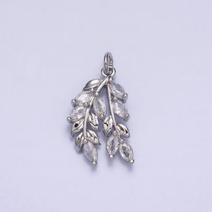 24K Gold Filled Nature Double Marquise Clear Olive Leaf Plant Add-On Charm | AC602 AC625