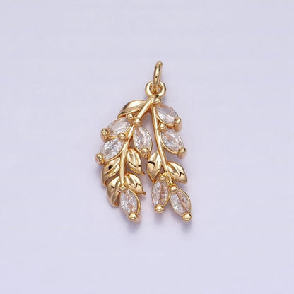24K Gold Filled Nature Double Marquise Clear Olive Leaf Plant Add-On Charm | AC602 AC625