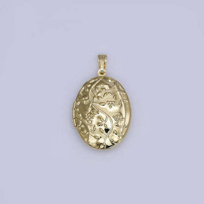 24K Gold Filled Nature Flower Engraved Oval Locket | AH487