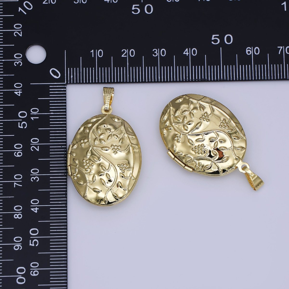 24K Gold Filled Nature Flower Engraved Oval Locket | AH487