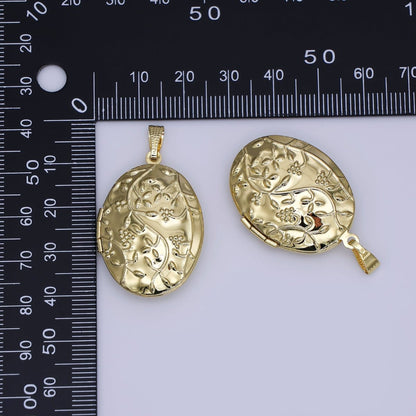 24K Gold Filled Nature Flower Engraved Oval Locket | AH487