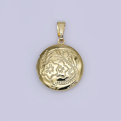 24K Gold Filled Nature Flower Engraved Round Locket | AH485