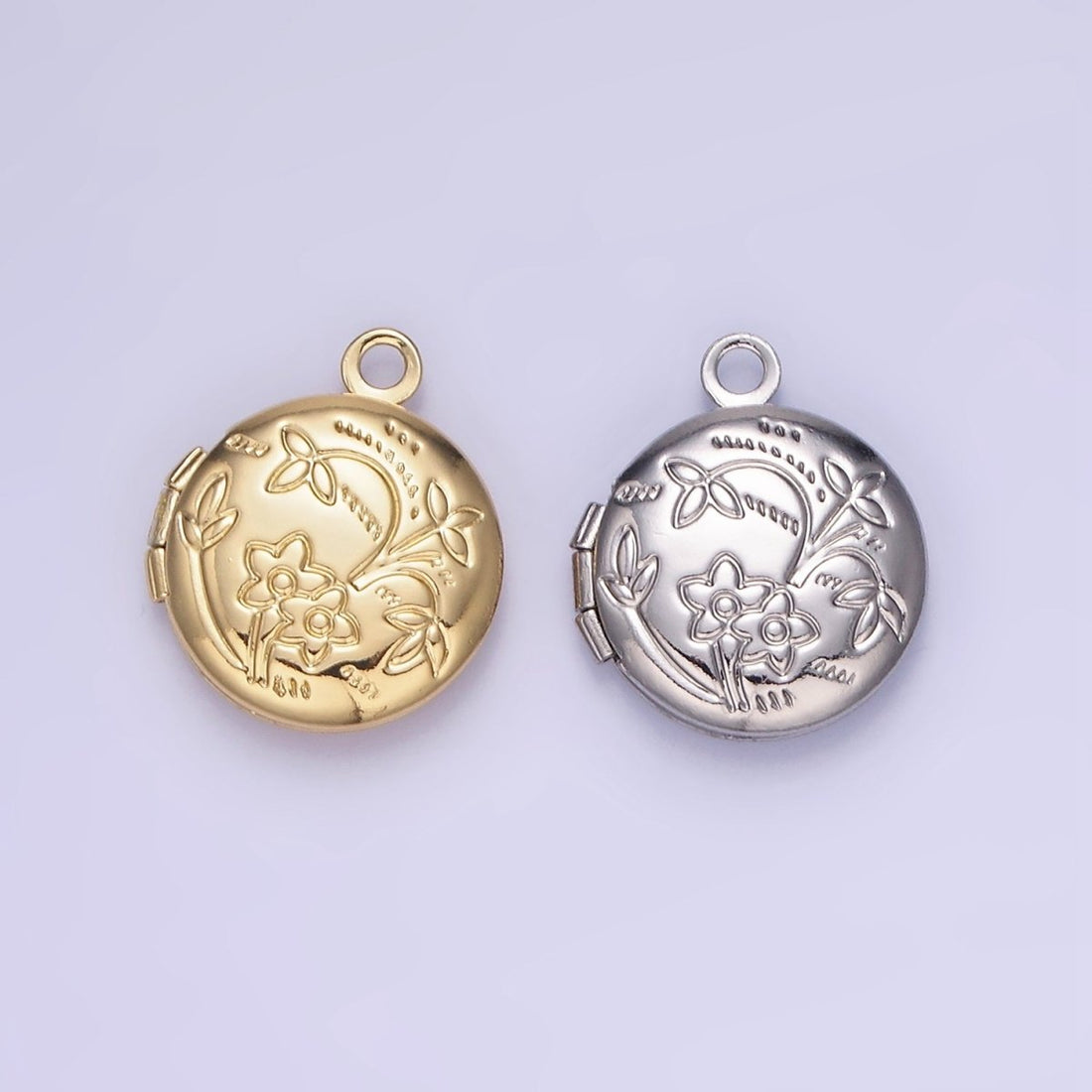 24K Gold Filled Nature Flower Engraved Round Locket In Gold &amp; Silver | D364