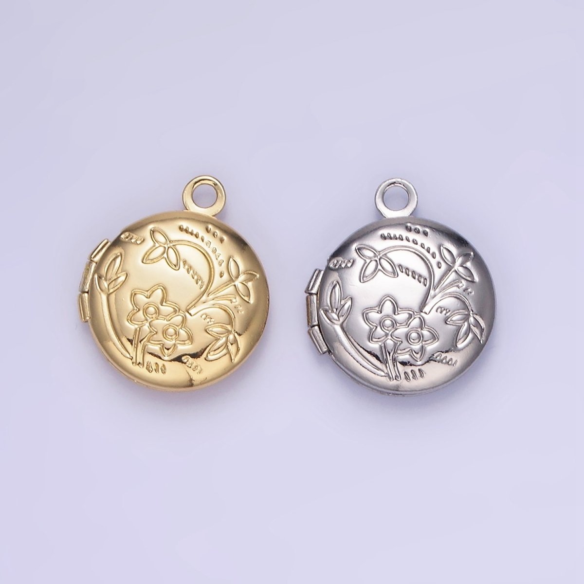 24K Gold Filled Nature Flower Engraved Round Locket In Gold &amp; Silver | D364