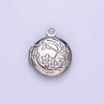 24K Gold Filled Nature Flower Engraved Round Locket In Gold &amp; Silver | D364
