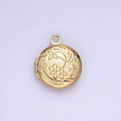 24K Gold Filled Nature Flower Engraved Round Locket In Gold &amp; Silver | D364