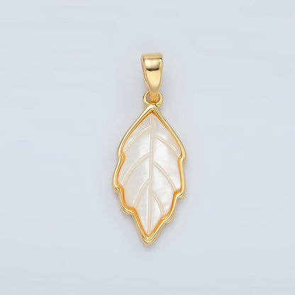 24K Gold Filled Nature Leaf Shell Pearl Bezel Pendant | H721