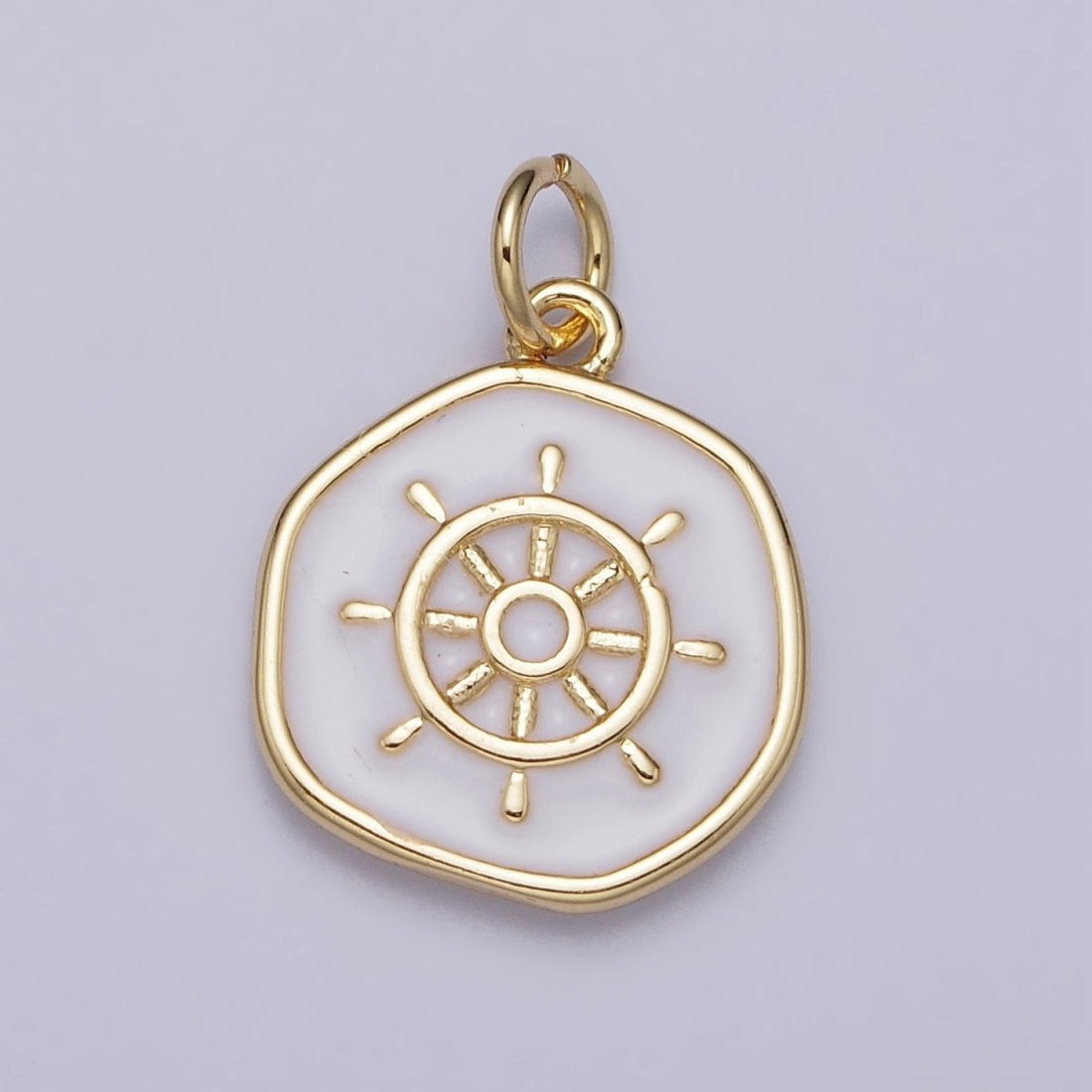 24K Gold Filled Nautical Boat Steering Wheel Helm Round Charm in Gold &amp; Silver N-745 AC-326