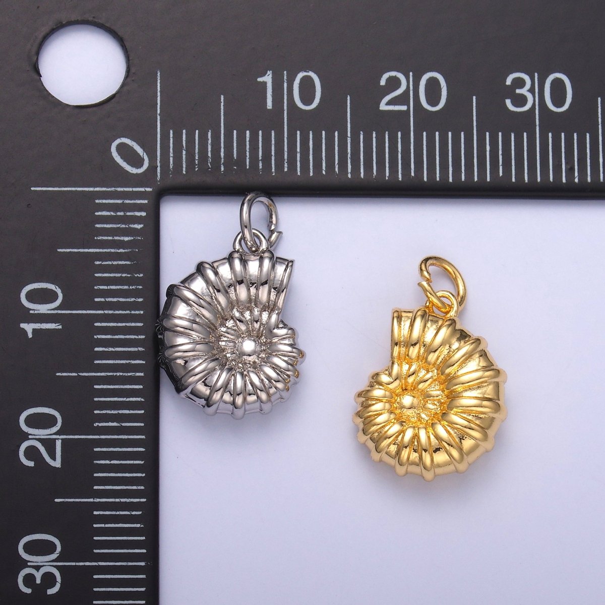 24K Gold Filled Nautilus Shell Multidimensional 3D Charm in Gold &amp; Silver | N014