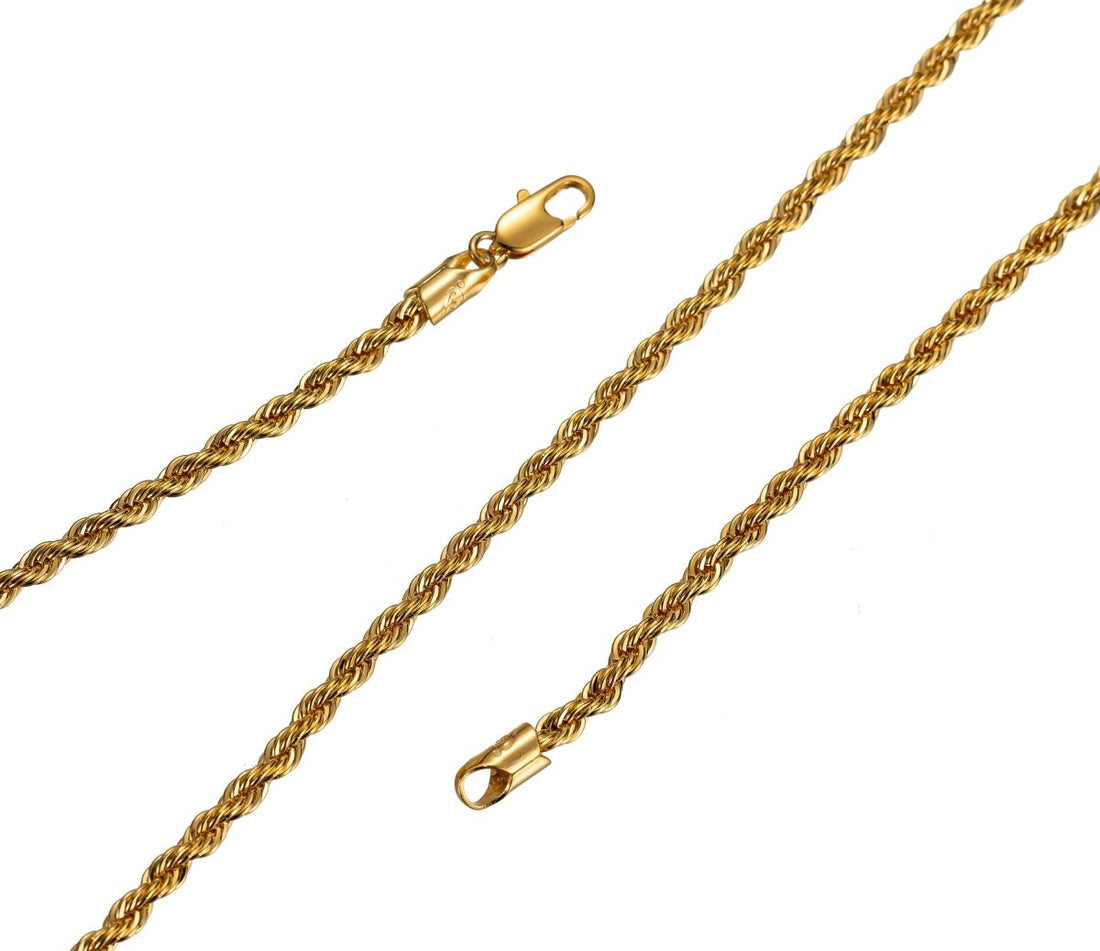 24K Gold Filled Necklace - 2mm Rope Necklace, 2mm In Width - 17.7 Inches Rope Necklace w/ Lobster Clasps | CN-435