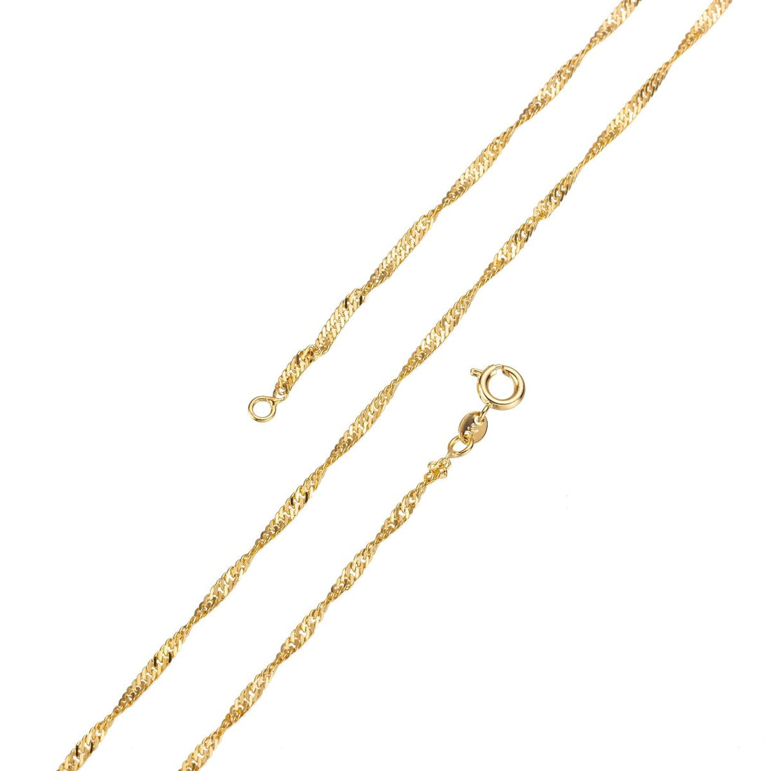 24K Gold Filled Necklace  - Singapore Necklace - Dainty Gold Twist Link Chain Layering Necklace 2mm 17.5 Inch Ready To Wear w/ Spring Ring | CN-210  Clearance Pricing