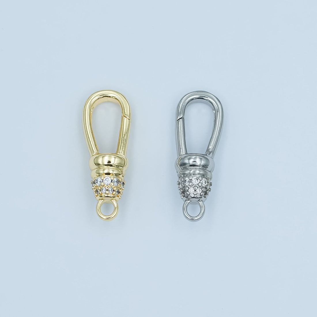 24K Gold Filled Oblong Micro Paved CZ Push Gate Finding in Gold &amp; Silver | Z1123