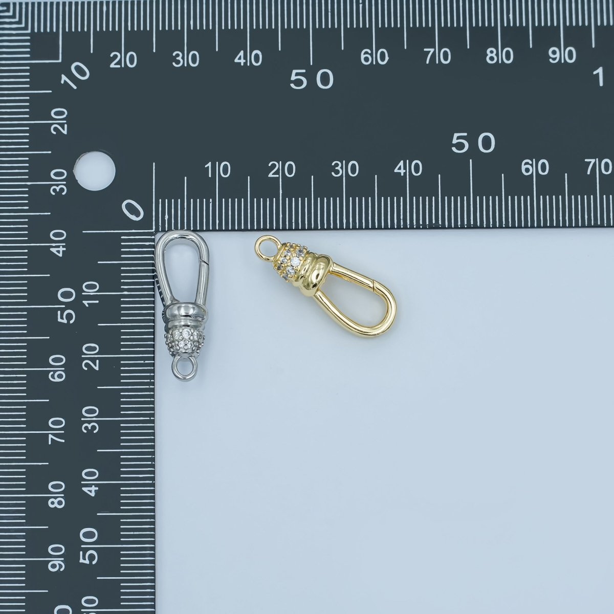 24K Gold Filled Oblong Micro Paved CZ Push Gate Finding in Gold &amp; Silver | Z1123
