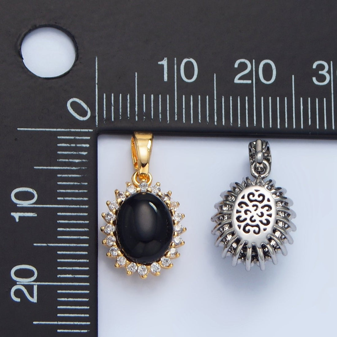 24K Gold Filled Onyx Gemstone Cabochon CZ Pendant in Gold &amp; Silver | AA981