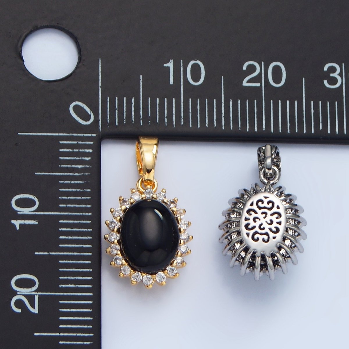 24K Gold Filled Onyx Gemstone Cabochon CZ Pendant in Gold &amp; Silver | AA981