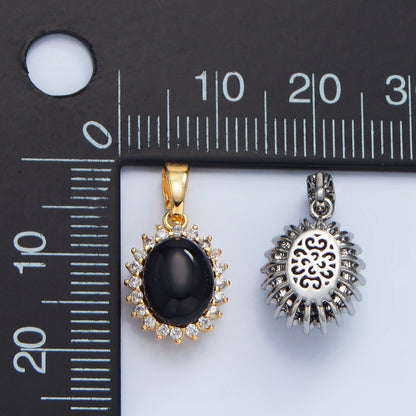 24K Gold Filled Onyx Gemstone Cabochon CZ Pendant in Gold &amp; Silver | AA981
