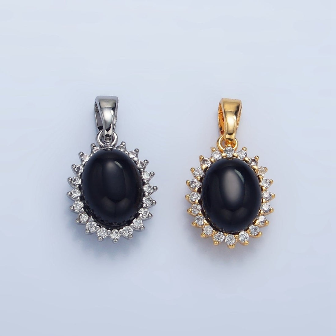 24K Gold Filled Onyx Gemstone Cabochon CZ Pendant in Gold &amp; Silver | AA981
