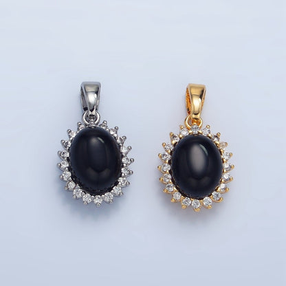 24K Gold Filled Onyx Gemstone Cabochon CZ Pendant in Gold &amp; Silver | AA981