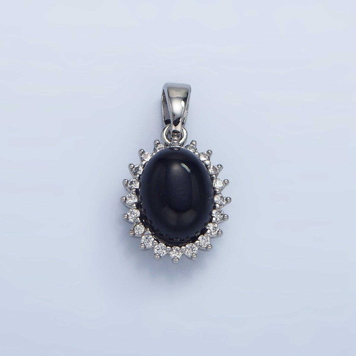 24K Gold Filled Onyx Gemstone Cabochon CZ Pendant in Gold &amp; Silver | AA981