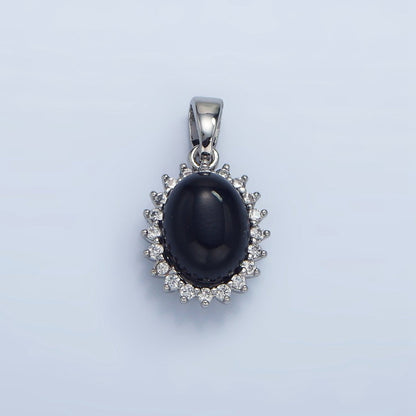 24K Gold Filled Onyx Gemstone Cabochon CZ Pendant in Gold &amp; Silver | AA981