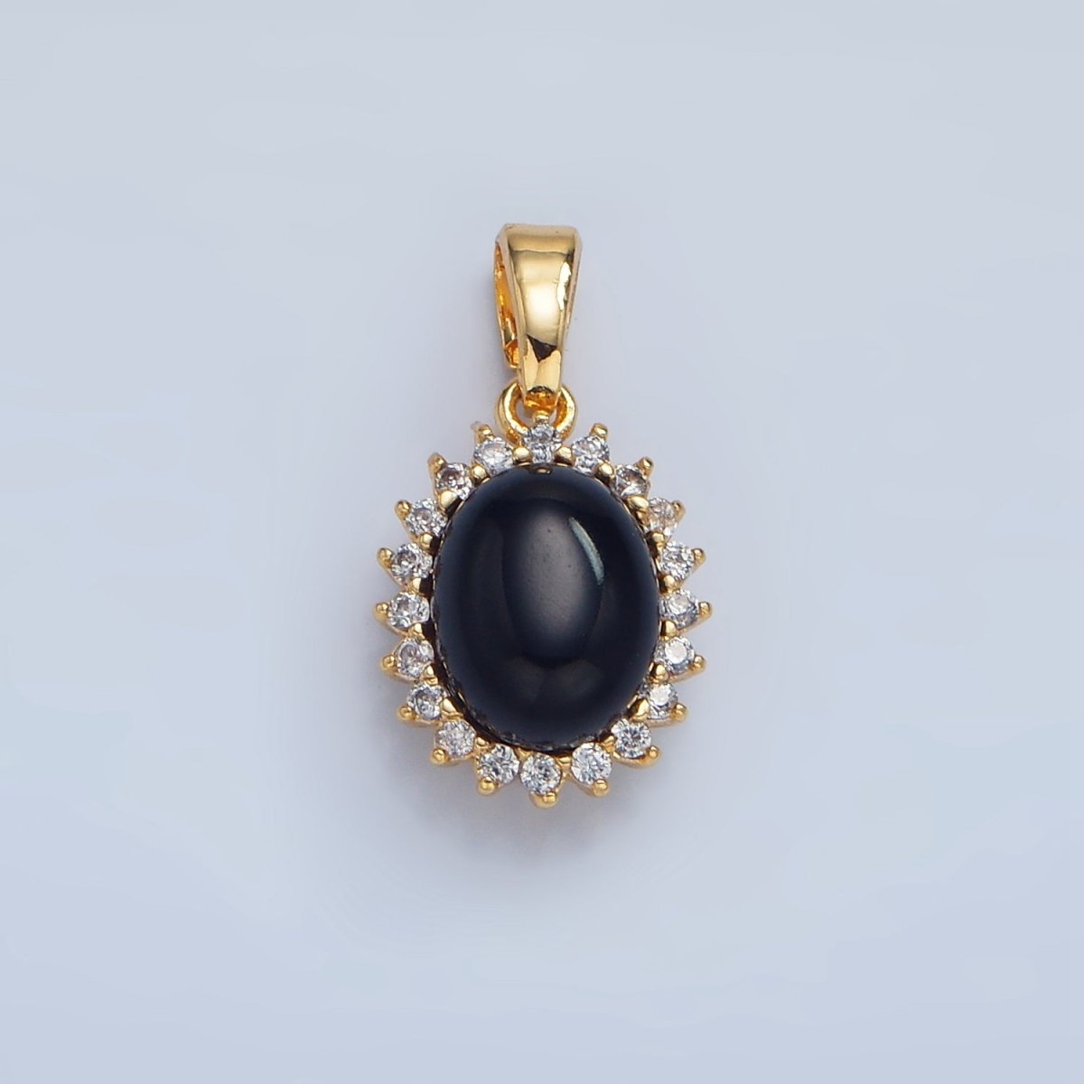 24K Gold Filled Onyx Gemstone Cabochon CZ Pendant in Gold &amp; Silver | AA981