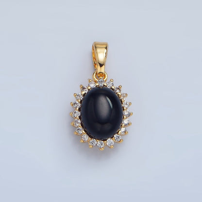 24K Gold Filled Onyx Gemstone Cabochon CZ Pendant in Gold &amp; Silver | AA981