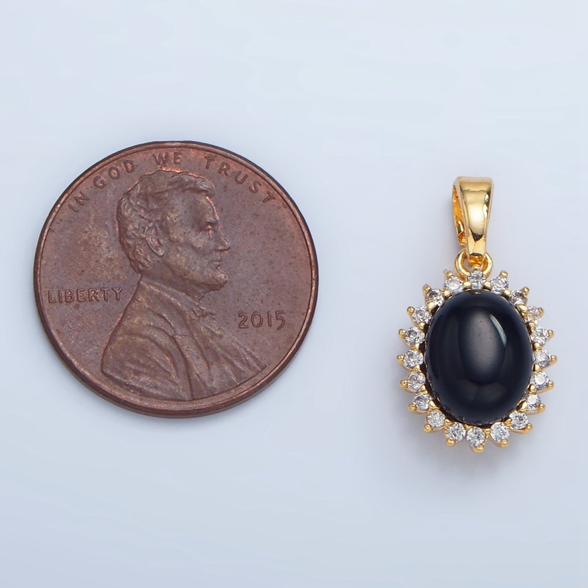 24K Gold Filled Onyx Gemstone Cabochon CZ Pendant in Gold &amp; Silver | AA981