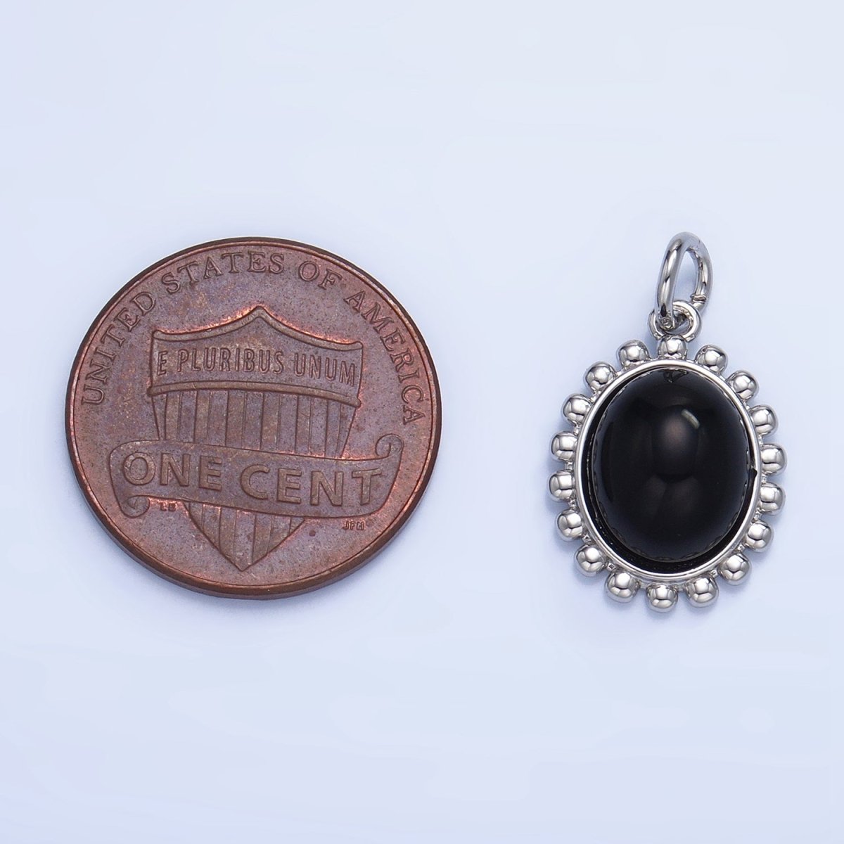 24K Gold Filled Onyx Gemstone Cabochon Dotted Charm in Gold &amp; Silver | X899