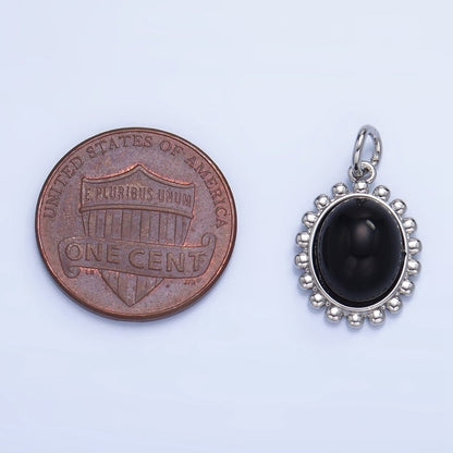 24K Gold Filled Onyx Gemstone Cabochon Dotted Charm in Gold &amp; Silver | X899