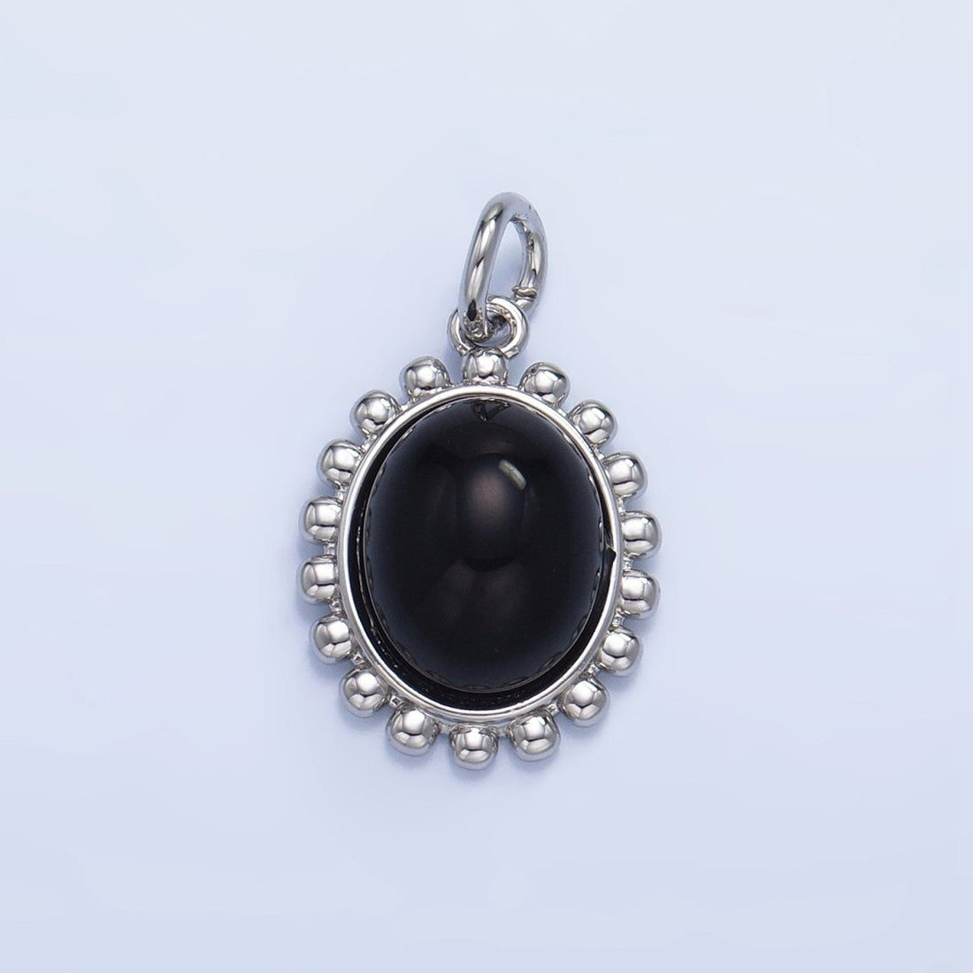 24K Gold Filled Onyx Gemstone Cabochon Dotted Charm in Gold &amp; Silver | X899
